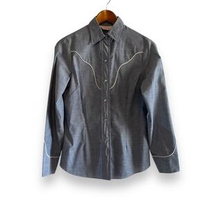 H Bar C California Ranchwear Vintage Western Snap Shirt Blue Piping Mens Small